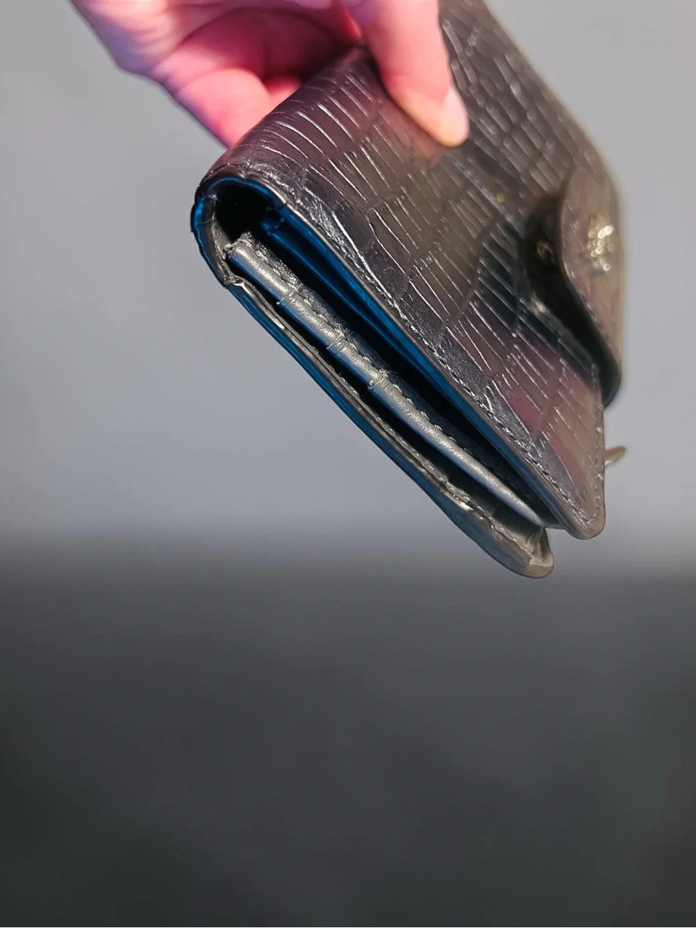 Coach Metallic Gun Metal Croc-Embossed Slim Wallet